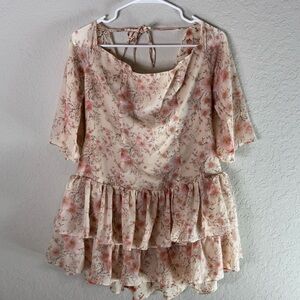 Aderlina Floral Double Tiered Ruffle Blouse Size XL NWT